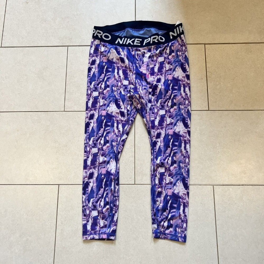 Nike Pro Tight Pants 1X Purple Women Dri-Fit Athletic Mid Rise